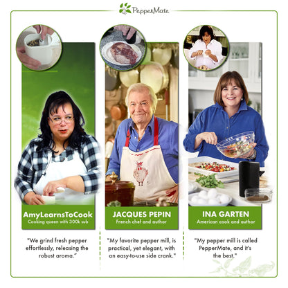 PepperMate Traditional Black Pepper Grinder Mill - Manual, High-Efficiency Salt and Pepper Grinder - Durable, Adjustable Coarseness Pepper Mill Grinder - Easy to Use