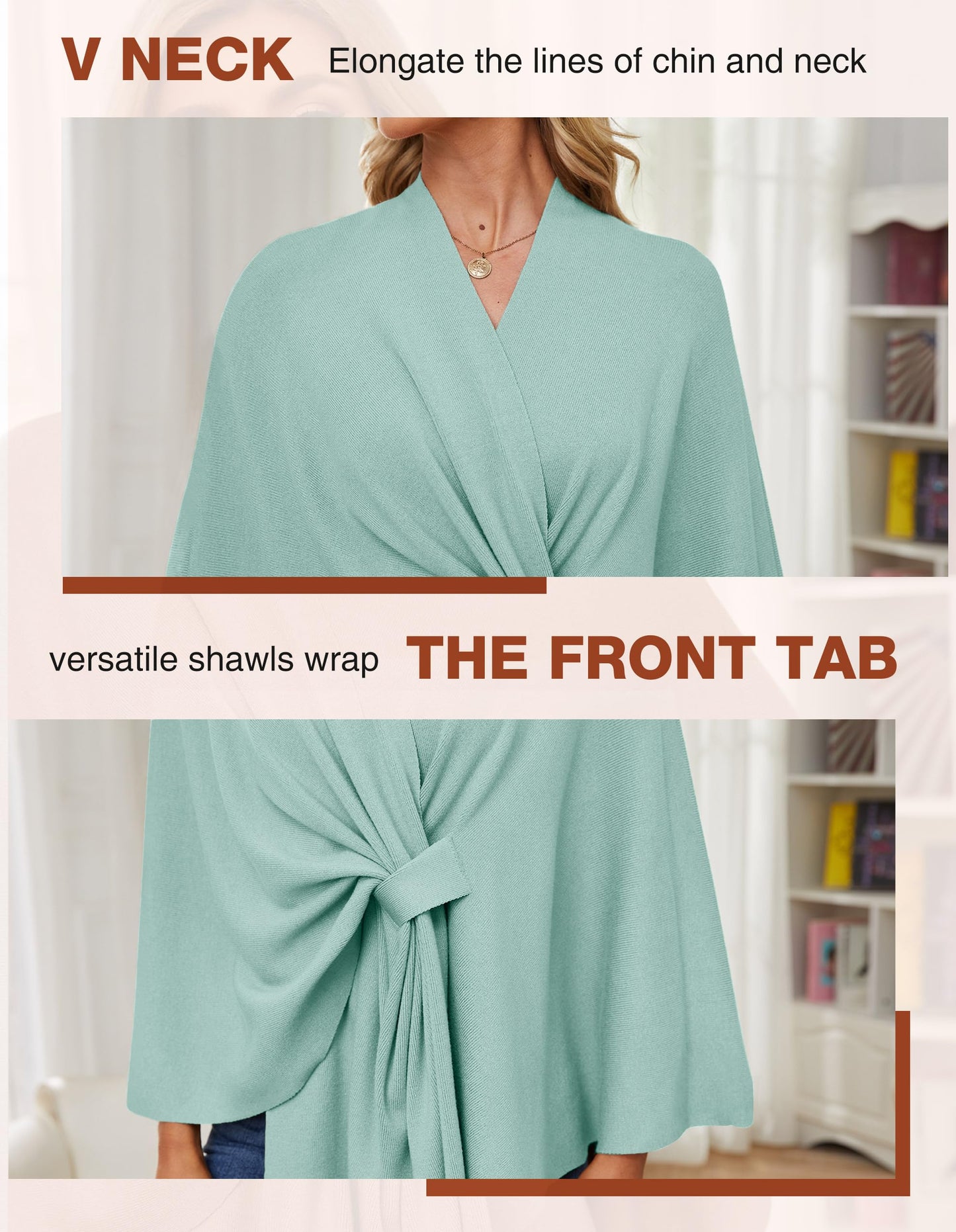 PULI Women's Elegant Shawl Wraps Soft Open Front Poncho Sweater for Spring Fall Winter mint green