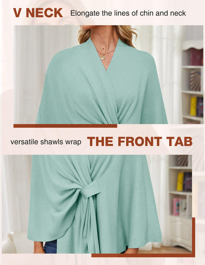 PULI Women's Elegant Shawl Wraps Soft Open Front Poncho Sweater for Spring Fall Winter mint green