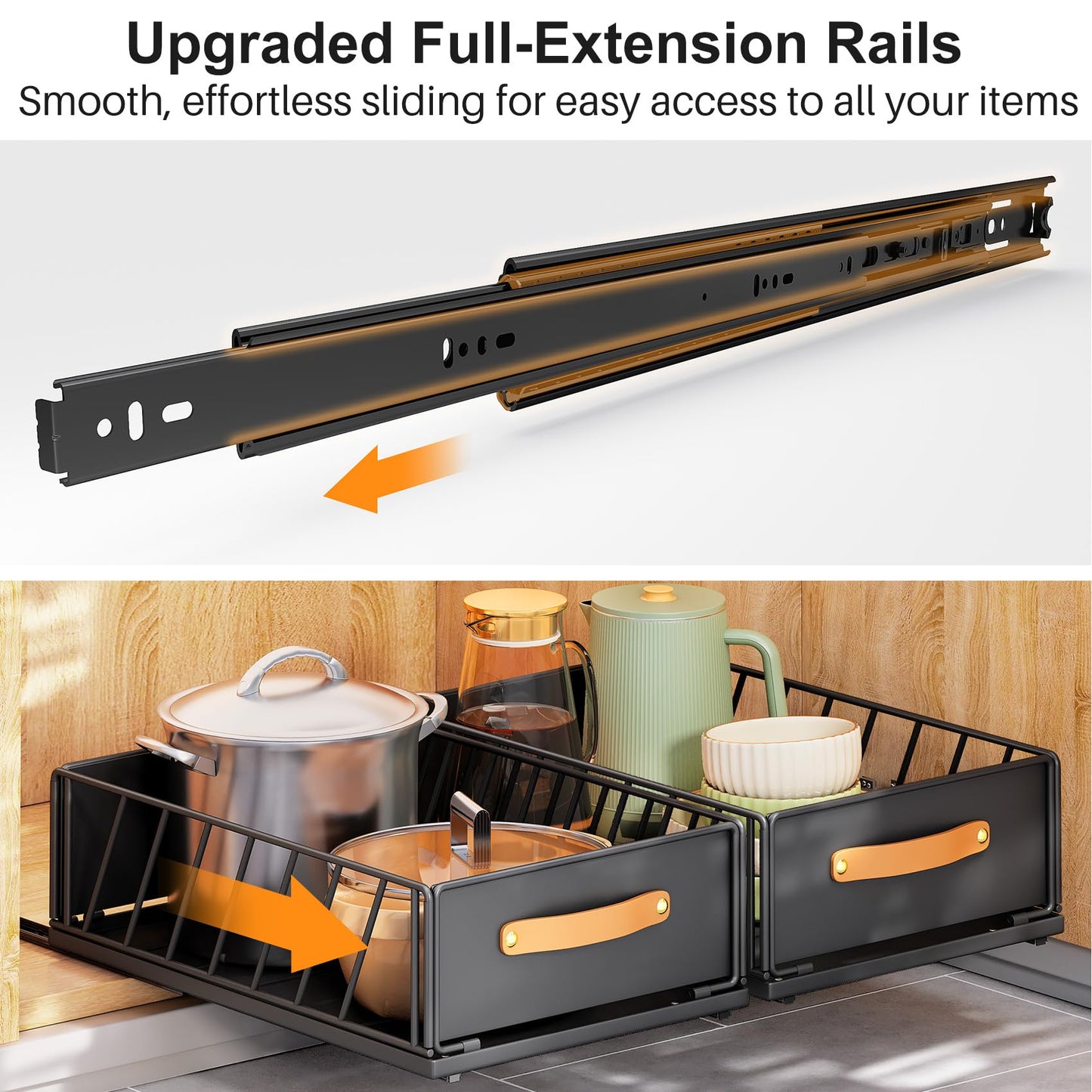 Pull out Cabinet Organizer Fixed with Adhesive Nano Film,Heavy Duty Slide out Pantry Shelves Drawer Storage,Sliding Mesh Cabinet Basket with Handle for Kitchen, Bathroom,Home, 11.8"W X15.7"D X6.2"H