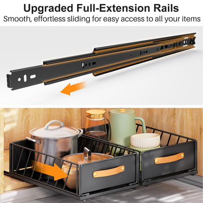 Pull out Cabinet Organizer Fixed with Adhesive Nano Film,Heavy Duty Slide out Pantry Shelves Drawer Storage,Sliding Mesh Cabinet Basket with Handle for Kitchen, Bathroom,Home, 11.8"W X15.7"D X6.2"H