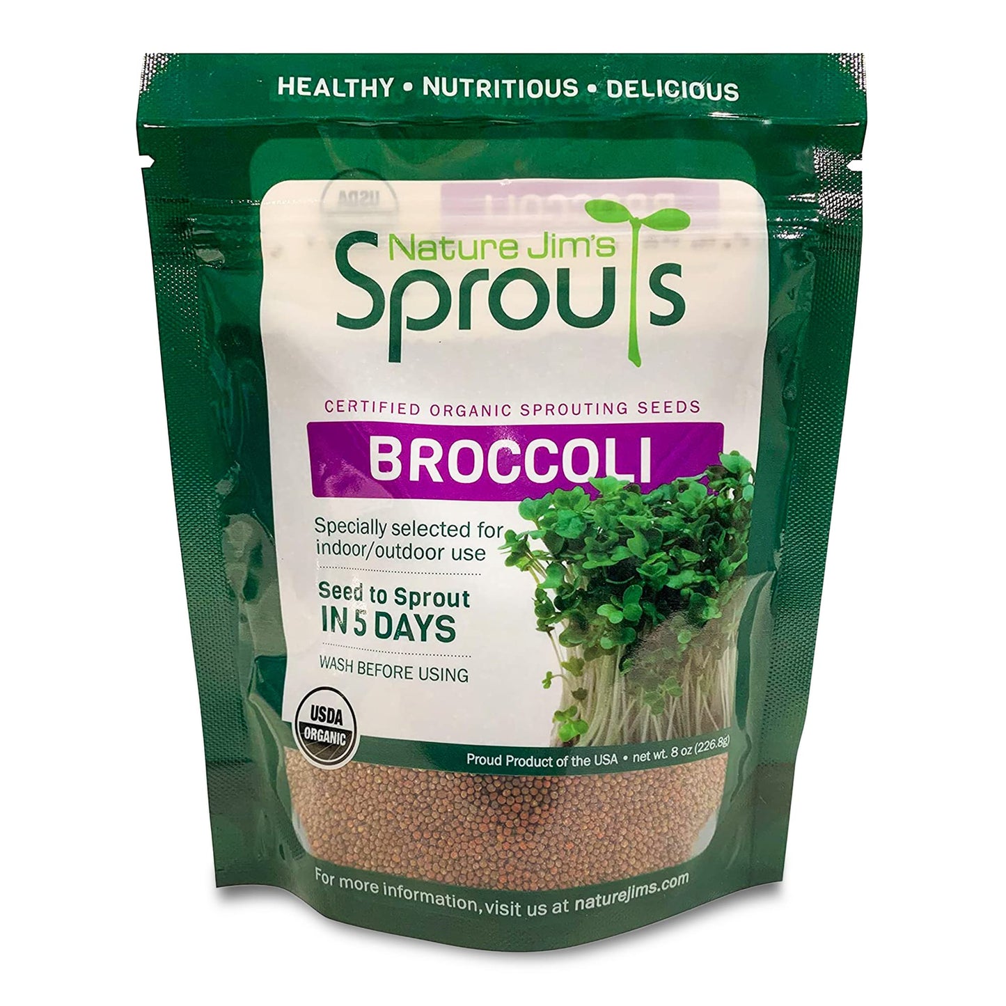 Nature Jims Sprouts Broccoli Sprout Seeds - Certified Organic for Indoor/Outdoor Use - Rich in Sulforaphane Healthy, Nutritious Broccoli Seeds Sprout in 5 Days - 8oz