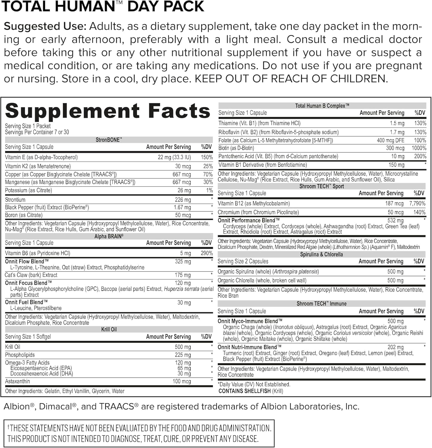 ONNIT Total Human Day and Night Vitamin Packs for Men and Women,Capsule, Adult Multivitamin, 30-Day Supply