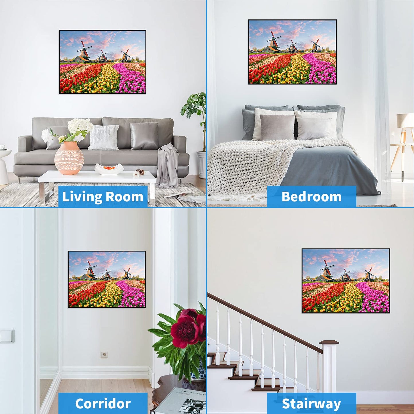 1000 Piece Puzzle for Adults Dutch Windmill Puzzle 1000 Piece Tulip Fields Puzzles Tulips Flowers Jigsaw Puzzles 1000 Pieces Holland Spectacular Flower Fields Landscape Puzzles