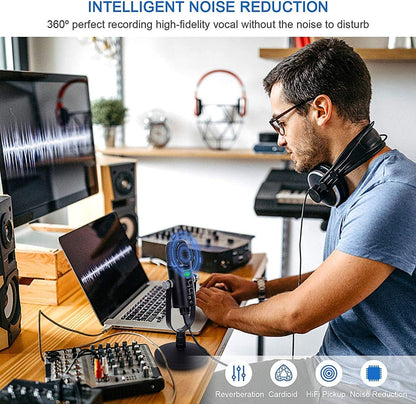 Microphone for Podcast, USB Microphone Kit for Phone, PC/Micro/Mac/Android,Professional Plug&Play Studio Mic with Stand for Gaming, Online Chatting, Videos, Voice Overs, Streaming