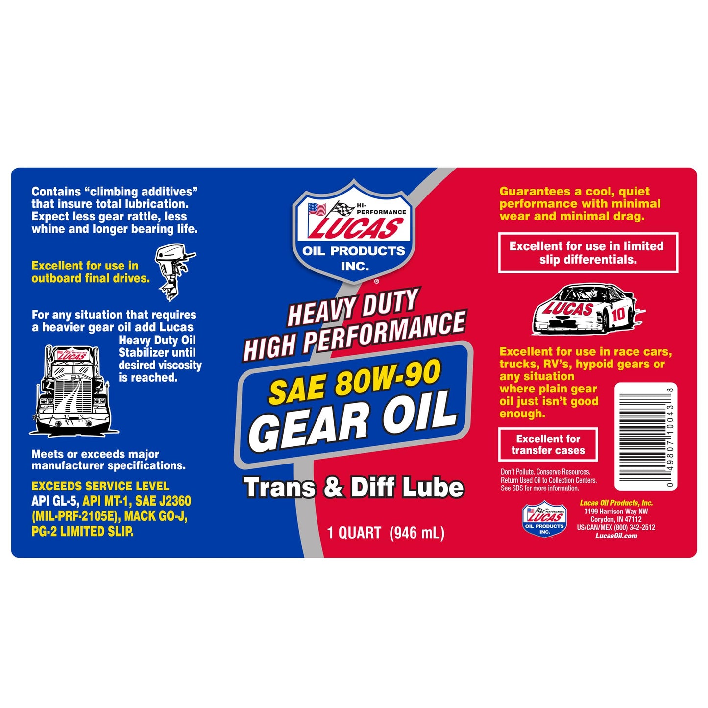 Lucas Oil 10043 SAE 80W-90 Heavy Duty Gear Oil - 1 Quart