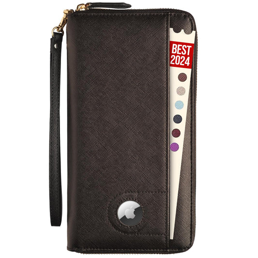 Passport Holder with Airtag Passport Wallet Travel Document Organizer - RFID Passport Wallet Case Family Holder Id Wristlet