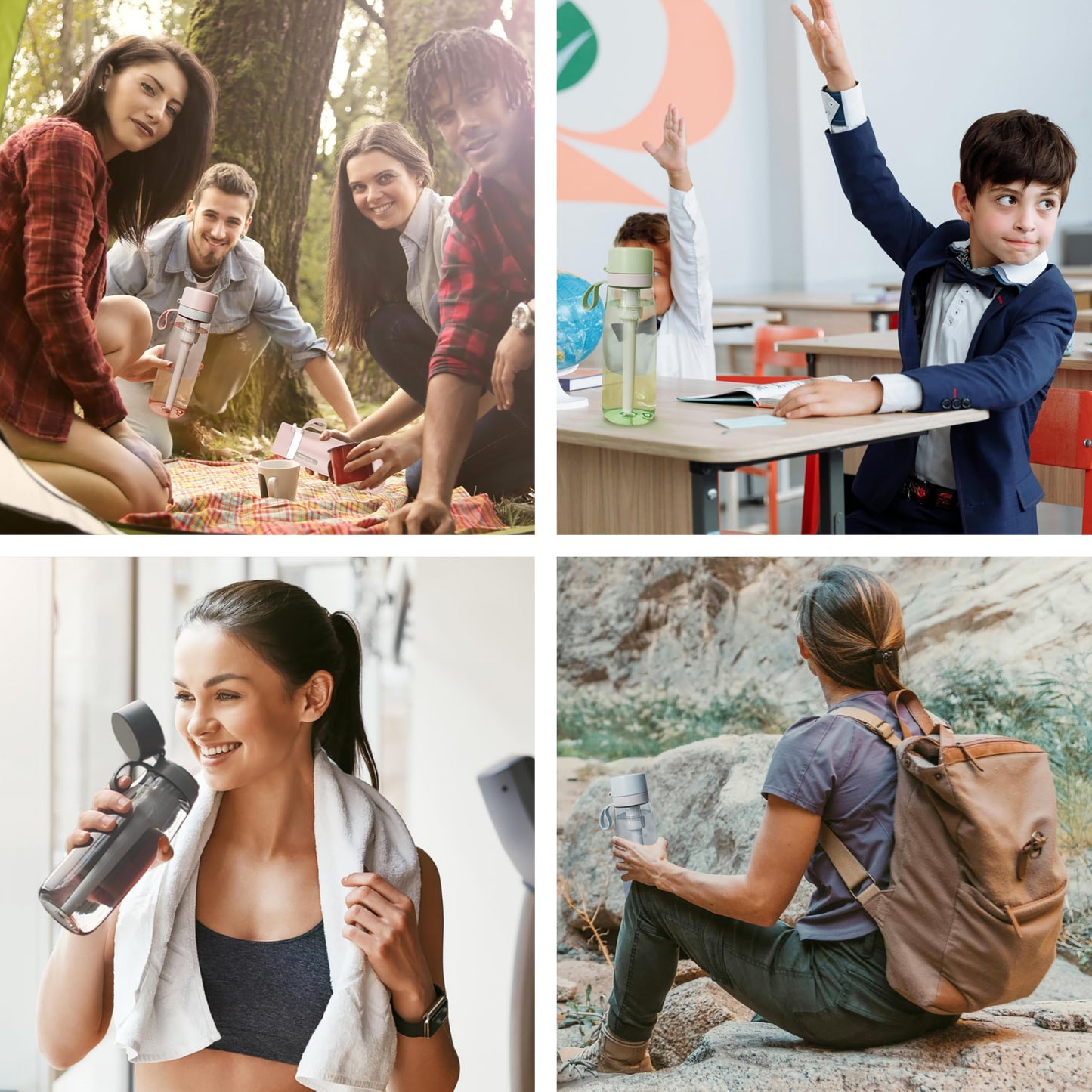 PHILIPS Filtered Water Bottle, BPA-Free Tritan Plastic Water Bottles, Replaces 450 Plastic Water Bottle with Reusable GoZero Everyday Water Filter, Portable Filtering Bottle for Travel, 22 oz, Green