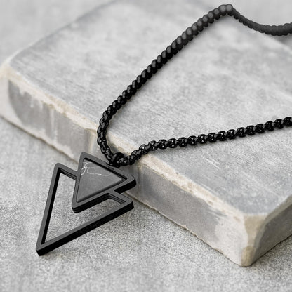 Galis Mens Necklace - Premium Stainless Steel for Men, Non Tarnish with Triangle Black Enamel Pendant, Chain Pendants, Stylish - Gifts for Him - Black 24"