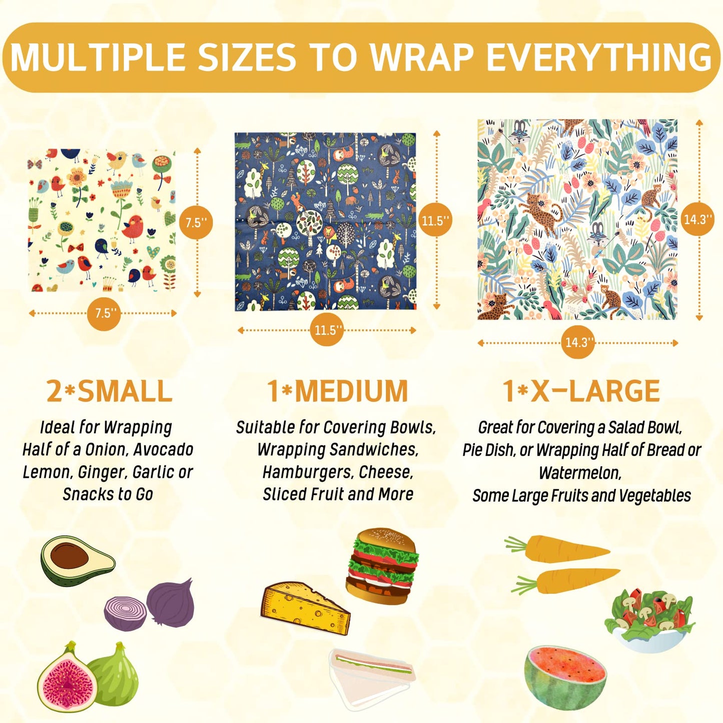 Reusable Beeswax Wrap - 9 Pack Beeswax Wraps for Food, Eco-Friendly Beeswax Food Wraps, Bread Sandwich Food Wrap - Organic, Sustainable, Zero Waste, Plastic-Free Food Storage, 1XL, 3M, 5S