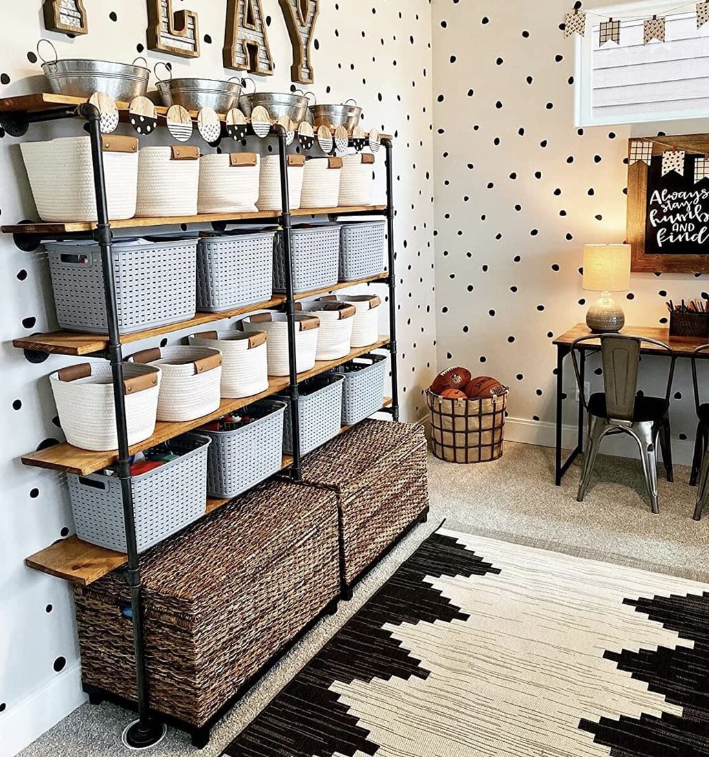 (77"Tall,14"Deep,3pcs) Industrial Retro Wall Mount Iron Pipe Shelf,DIY Open Bookshelf,Hung Bracket,Home Improvement Kitchen Shelves,Tool Utility Shelves, Office Shelves, pipe shelving