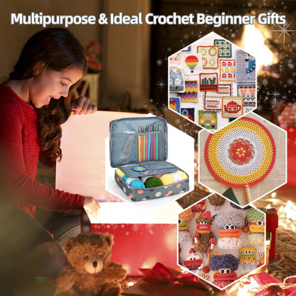 Katech Beginner Yarn for Crocheting and Knitting-Crochet Yarn Kit for Beginners-Includes 382 Yards Cotton Yarn Balls, Hooks, Accessories, Tutorials, Ideal Starter Kit for Kids Adults Professionals