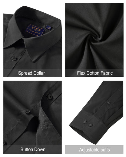 J.VER Men's Dress Shirts Cotton Stretch Long Sleeve Solid Formal Shirt Business Stain Shield Casual Button Down Shirts Black Small
