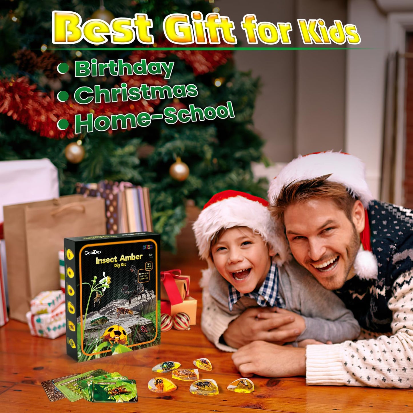 GobiDex Amber Dig Kit-Artificial Insect Resin, Excavate 6 Insects Specimens, STEM Geographic Educational Bugs Toys, Excavation Toys for Fun Bugs Party Favors, Science Kits for Kids Age 6-8 8-12