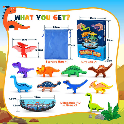 IPOURUP Dinosaur Toys for Kids 3-5: Wooden Stacking Montessori Toys for 3 4 5 6 7 8 Year Old Boys Girls Balance Competition Game for Family Birthday Gifts for Kids Ages 4-8 (Classic Version)