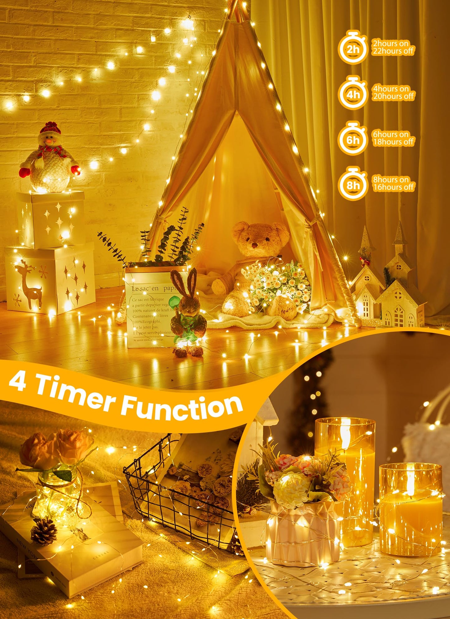 Minetom Fairy Lights with Remote, 66 Feet 200 Led Firefly String Lights Plug in for Bedroom Home Wall Ceiling Christmas Tree Wreath Craft Wedding Party Indoor Outdoor Decoration, Warm White