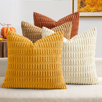 MIULEE Fall Soft Corduroy Throw Pillow Covers Set of 4 Camel 20x20 Inch Modern Farmhouse Boho Decorative Accent Cushion Covers for Couch Sofa Bedroom