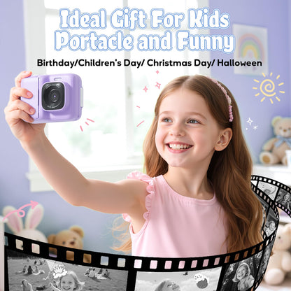 ETIKEZ Kids Camera, 1080P Instant Digital Print Camera for Kids, Christmas Birthday Gifts for 4 5 6 7 8 9 10 Year Old Girls Boys, Portable Toy with 32GB SD Card & 3 Rolls Printing Paper, Purple