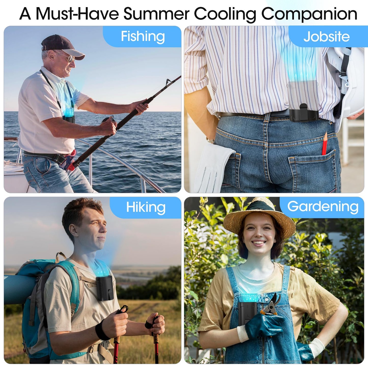 2025 AI Portable Fan Rechargeable, 4 Speeds 6600RPM Strong Airflow, Personal Waist Fan with up to 25H of Working Time, Hands-Free Hanging Neck Fan, Wearable Belt Fan for Camping, Outdoor, Jobsite