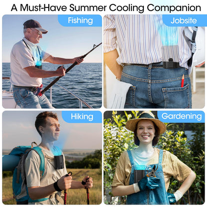 2025 AI Portable Fan Rechargeable, 4 Speeds 6600RPM Strong Airflow, Personal Waist Fan with up to 25H of Working Time, Hands-Free Hanging Neck Fan, Wearable Belt Fan for Camping, Outdoor, Jobsite