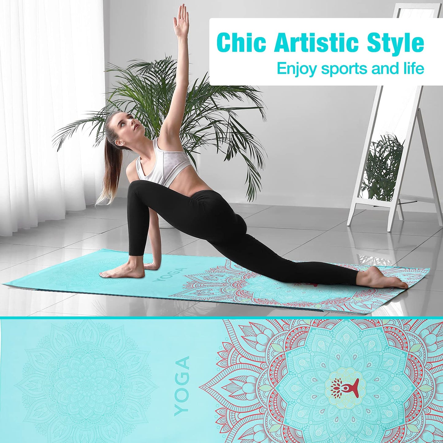 MoKo Yoga Towel, Non Slip Hot Yoga Mat Yoga Blanket Printing Pattern Quick Dry with Corner Pocket for Bikram, Pilates, Gym Workout, Outdoor Picnic, Lotus