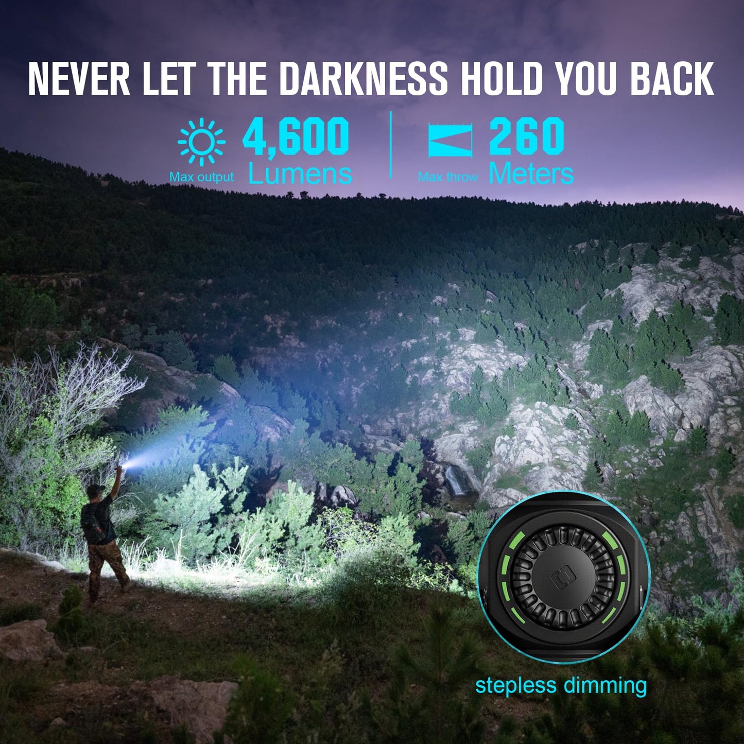 OLIGHT Seeker 4 Pro Rechargeable Flashlights, 4600 Lumens High Powerful Bright Light with USB C Holster, Waterproof IPX8 for Emergencies, Camping, Searching (Midnight Blue Cool White)