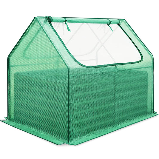 Quictent 4x3x2ft Galvanized Raised Garden Bed with Cover Metal Planter Box Kit, w/ 2 Large Screen Windows Mini Greenhouse 20pcs T Tags 1 Pair of Gloves Included Outdoor Growing Vegetables (Green)