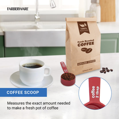 FARBERWARE 5-Piece Measuring Cup Set with Coffee Scoop, Durable Plastic Nesting Measuring Cups with Easy-Read Markings, BPA-Free, Dishwasher Safe