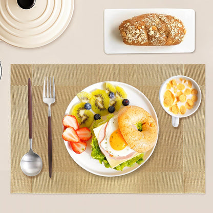 Placemats Set of 6, Place Mats for Kitchen Dining Table, Heat-Resistant Anti-Skid Stain Washable PVC Table Mats, Easy to Cleaning Woven Vinyl Dinner Mats