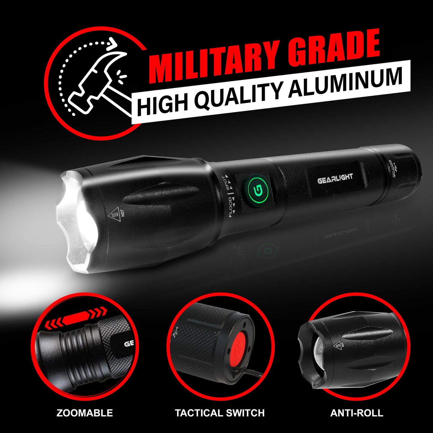 GearLight S1000 LED Tactical Flashlight - High Lumens, USB-C Fast Charging, Dual-Button, IPX4 Water-Resistant, Pocket-Sized for Camping & Emergencies with Batteries - 2 Pack, (Rechargeable)