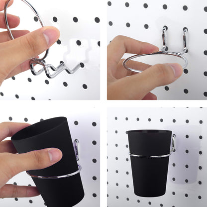 Kuhome 6 Set Ring Style Pegboard Hooks with Pegboard Cups, Black, Stainless Steel & Plastic, Ideal for Craft Room, Work Bench, Garage