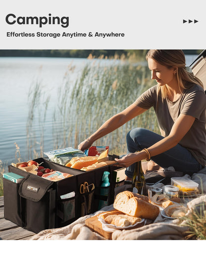 HOTOR Trunk Organizer - Car Organizer, Foldable Trunk organizer for SUVs & Sedans, Sturdy Car Organization for Car Accessories, Tools, Sundries, Black, 2 Compartments, 21.3"×12.6"×10.6"