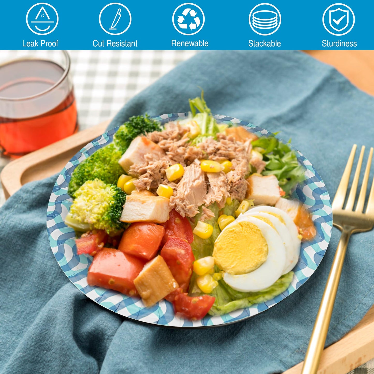 Ginkgo Paper Plates 10 inch Bulk 300 Count, Thickened Disposable Plates Large Heavy Duty Dinner Paper Plates for Holiday, Party, Picnic and Everyday Use