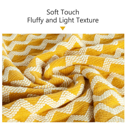 NTBAY Acrylic Knitted Throw Blanket, Lightweight and Soft Cozy Decorative Woven Blanket with Tassels for Travel, Couch, Bed, Sofa, 51x67 Inches, Mustard Yellow Wave