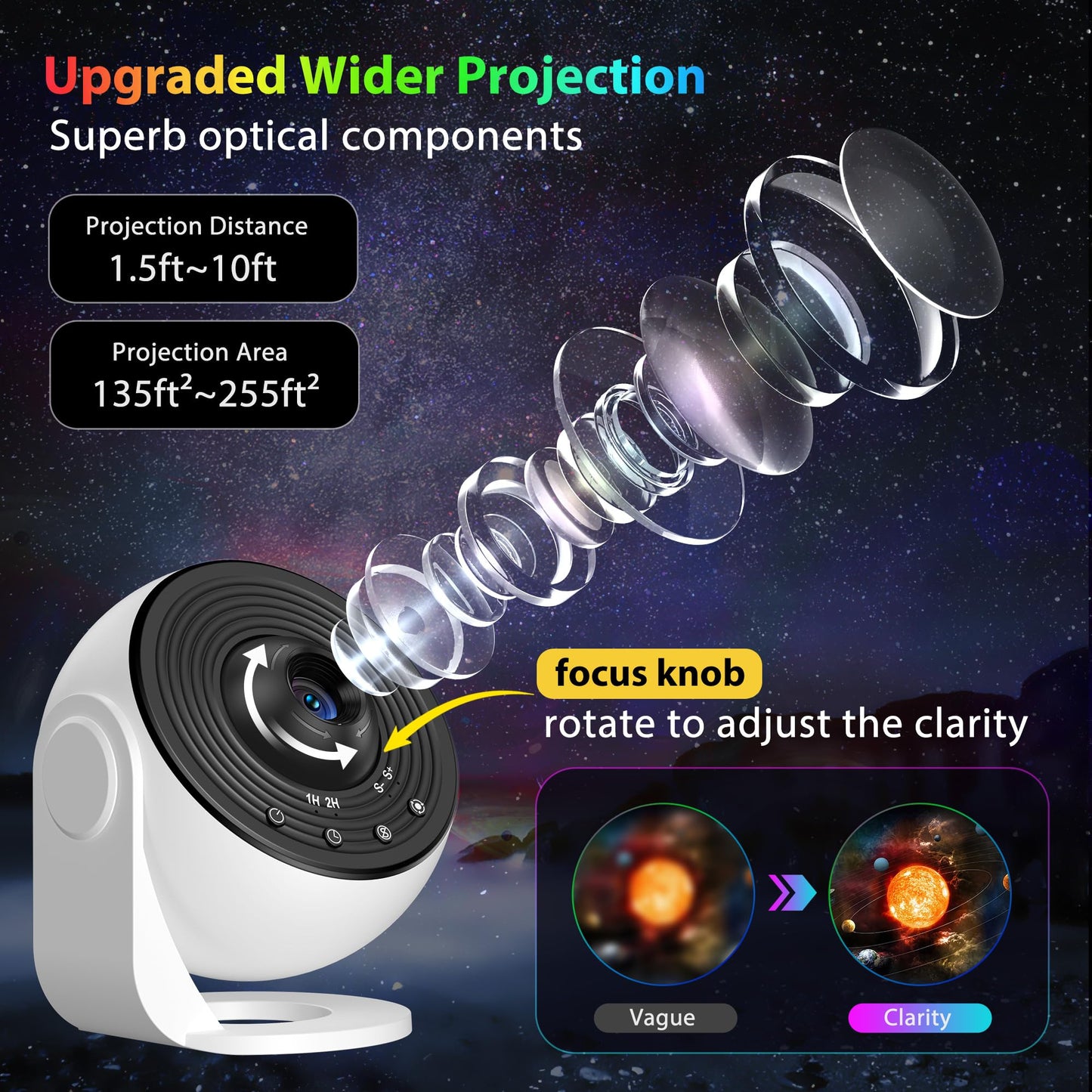 Galaxy Projector for Bedroom Pro Version, Upgraded Film Disc Star Projector for Kid 12 in 1 Planetarium Projector HD Image Adjustable Knob 360° Rotating 1/2h Timer Simple 4-Button Control