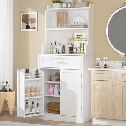 kepptory 66" Kitchen Pantry Cabinet with Microwave Shelf, Pantry Storage Cabinet with Adjustable Shelves and Drawer, Kitchen Buffet Cupboards Sideboard for Home Office Use (16" D x 24" W x 66" H)