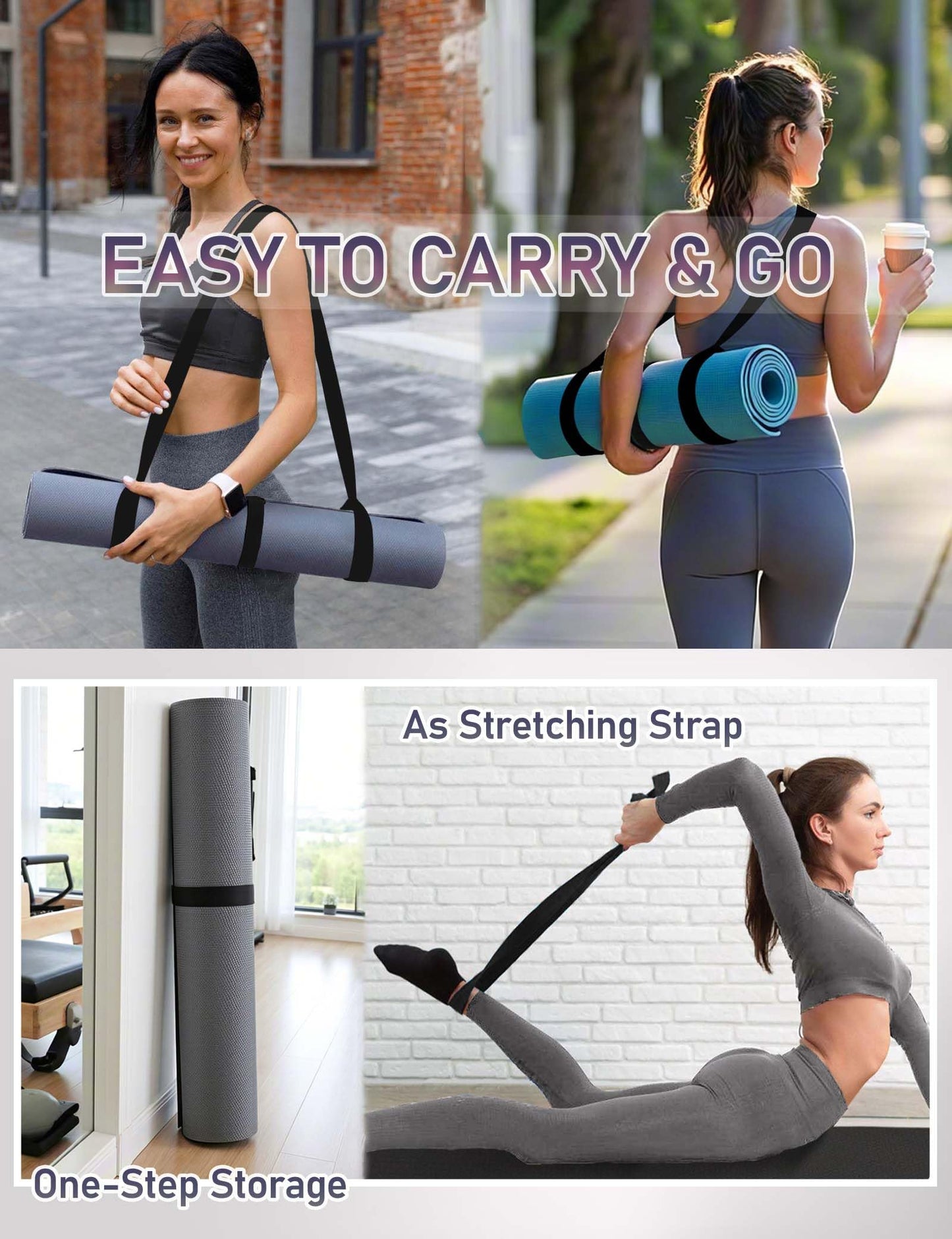 MRZZATA Yoga Mat Carrier Strap - Adjustable Thick and Wide Strap for Carrying Mat or Stretching, Black