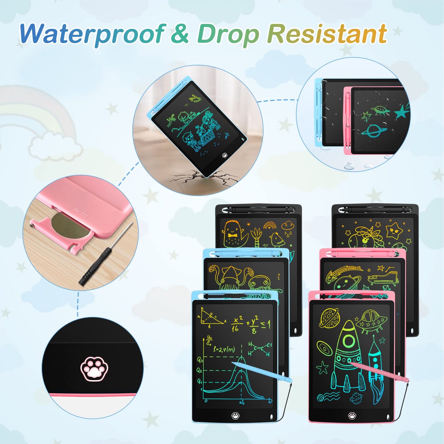 6 Pack LCD Writing Tablet, 8.5 Inch Writing Tablet for Kids, Colorful Screen Doodle Board Drawing Tablet, Digital Drawing Pad, Learning Educational Toys for Girls Boys, Pink*2+Blue*2+Black*2