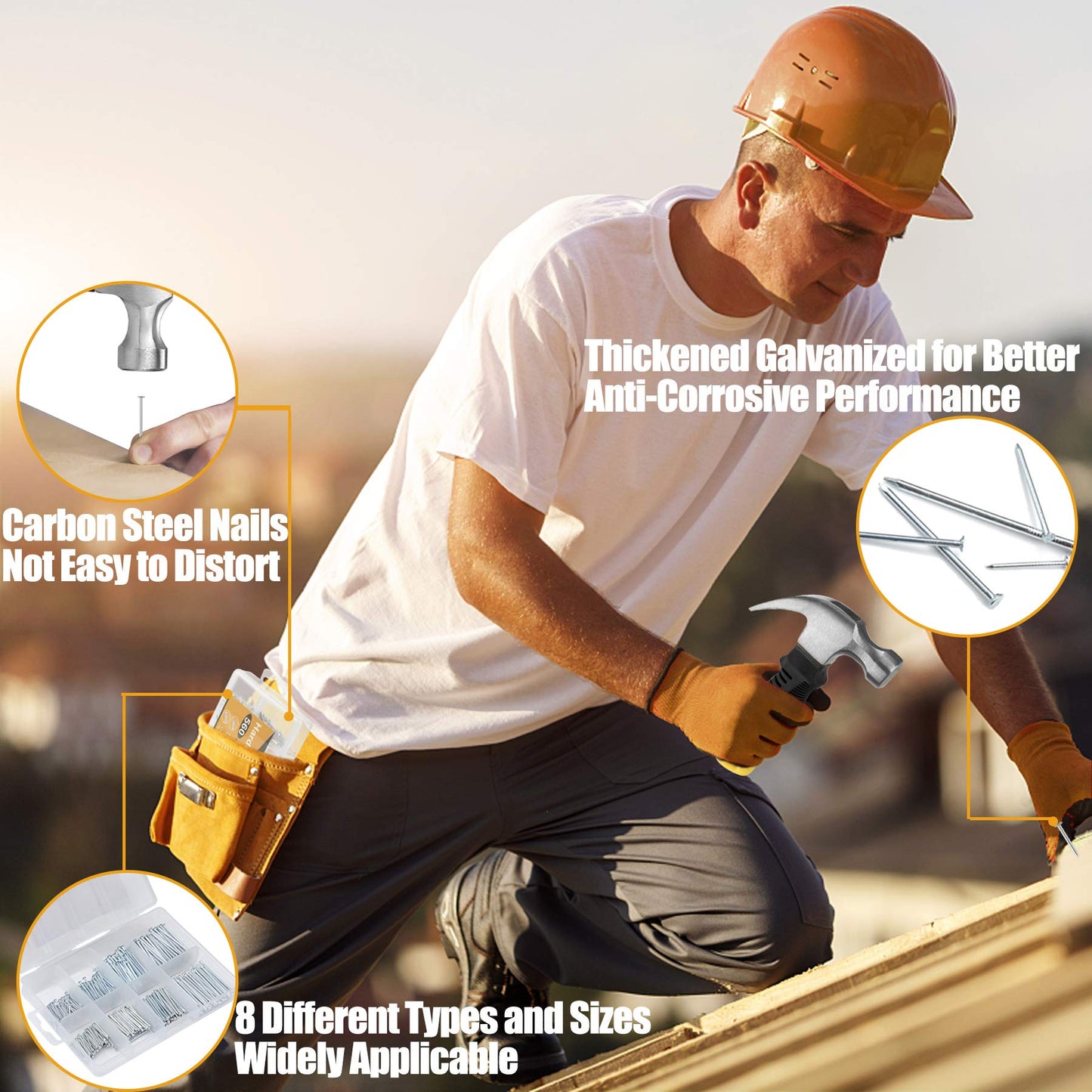 KURUI 700PCs Small Nails for Hanging Pictures & 8oz Small Hammer, Mini Hammer for Hanging Wall Decor, 280 Roofing/Wall Nails & 280 Finishing Nail, Picture Hangers Assortment Kit