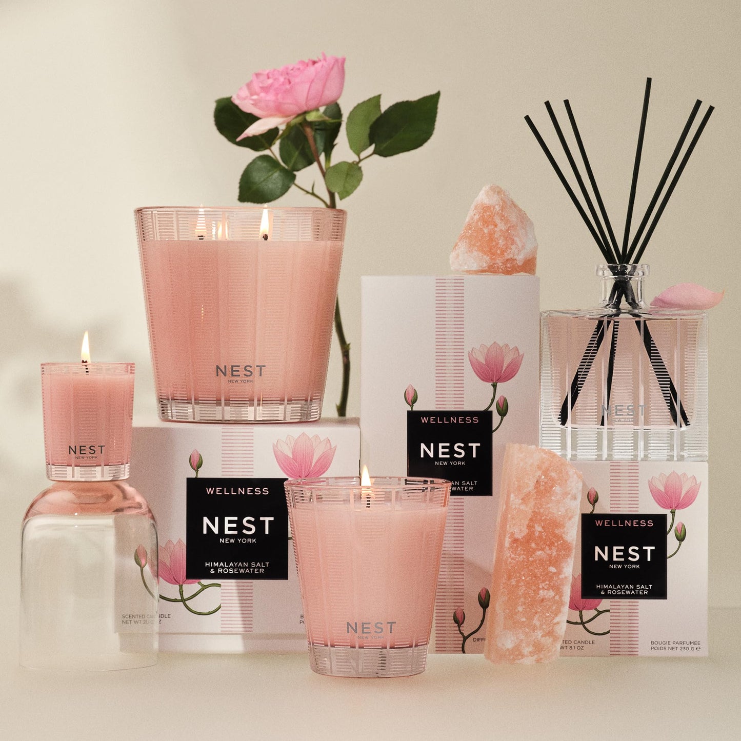 NEST New York Scented Classic Candle, Himalayan Salt & Rosewater - 8.1 oz - Up to 60-Hour Burn Time - Reusable Glass Vessel