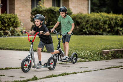 Mongoose Trace Air Non-Electric Scooter for Youth Boys Girls Age 8+ Year Old, Max Weight 220 lbs., 12-Inch Air Tires, BMX-Style Handlebar, Wide Foot Deck, Black