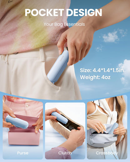 GAIATOP Portable Handheld Fan, 3 IN 1 Mini Foldable Travel Fans [17H Max Cooling Time] with Power Bank, Pocket Design USB Rechargeable for Travel Concert Lash Makeup, Summer Gifts for Women Girl, Blue