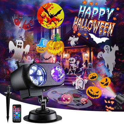 2025 Upgraded Brighter Halloween Decorations Projector Lights for Home, Display 8 Patterns at A Time (3D Ocean Wave & Patterns), 8 Themes Holiday Projector Halloween’ Day House Decoration Light Show