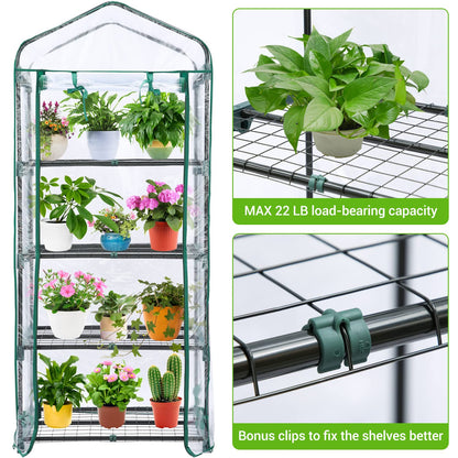 Mini Greenhouse for Outdoors Indoor: Ohuhu Small Green House with 4 Tier Shelves, Portable Plastic Greenhouses with Heavy Duty Transparent PVC Cover for Winter Garden Patio Backyard Porch Balcony