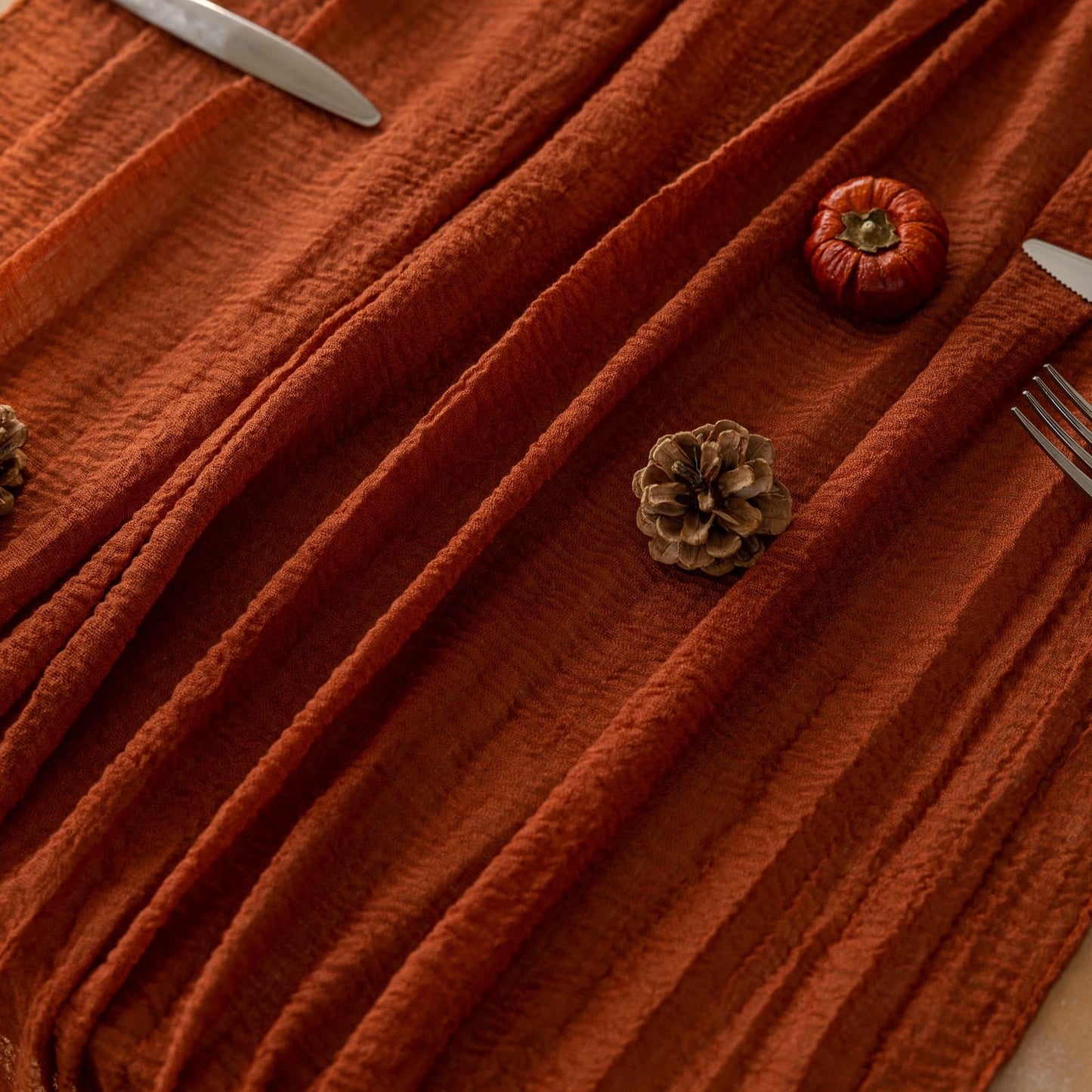 Keketo Fall Table Runner Terracotta Rust Gauze 120 Inch 10 FT Rustic Burnt Orange Cheese Cloth for Wedding Baby Bridal Shower Party Centerpiece Sheer Thanksgiving Fall Decorations for Home