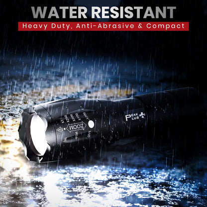 PeakPlus Rechargeable Tactical Flashlight LFX1000 (Rechargeable Battery and Charger Included) - High Lumens LED, Super Bright, Zoomable, 5 Modes, Water Resistant - Best Camping, Emergency Flashlights