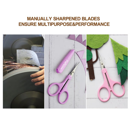 PAFASON 4" Stainless Steel Detail Craft Scissors Set with Straight Precise Tips & Safety Cap & TSA Complied Ideal for Scrapbooking, Paper Yarn Thread Fabric Cutting Sewing Quilting Embroidery Knitting