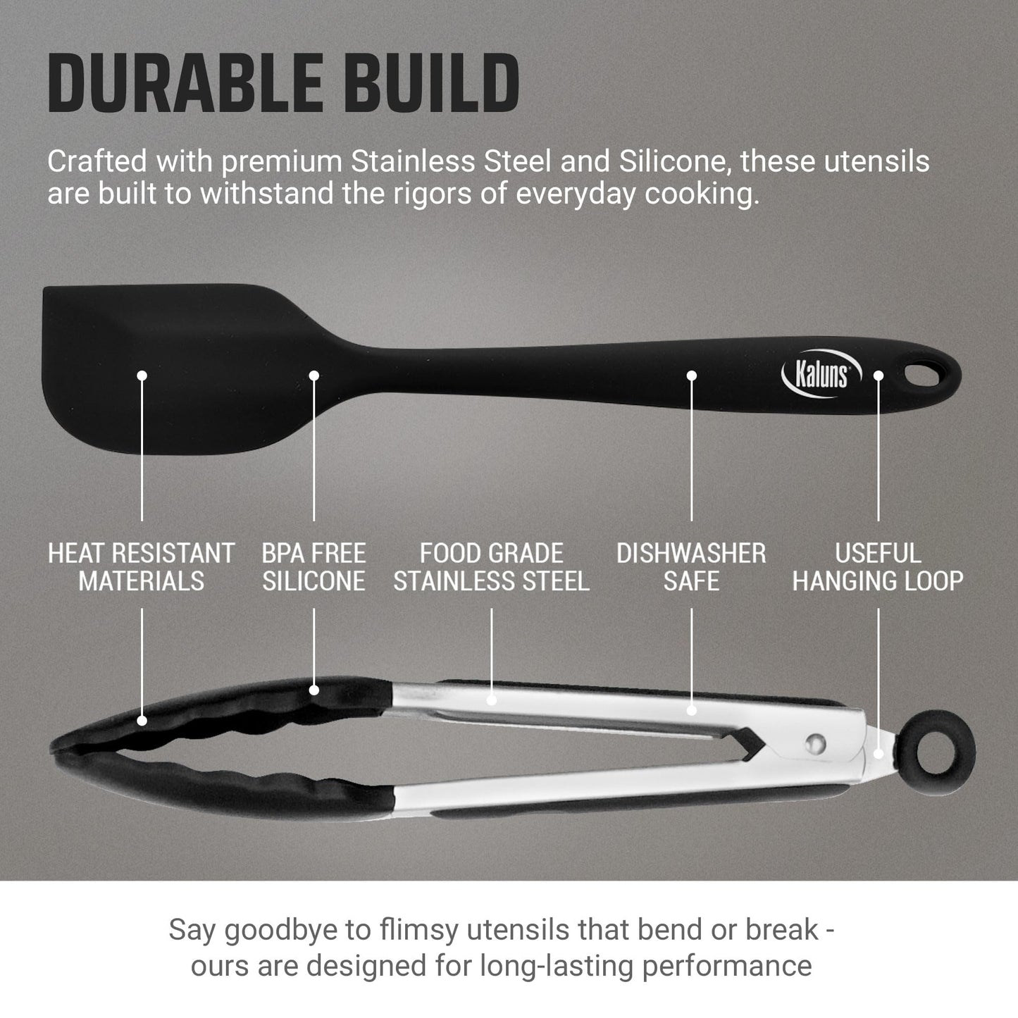 Kaluns Kitchen Tongs for Cooking Grilling Set of 4, BBQ Grill Tongs With Silicone Tip Stainless Steel Heat Resistant, Non-stick Pull Lock, Incl 7, 9, 12 Inch Tong Plus a Silicone Spatula