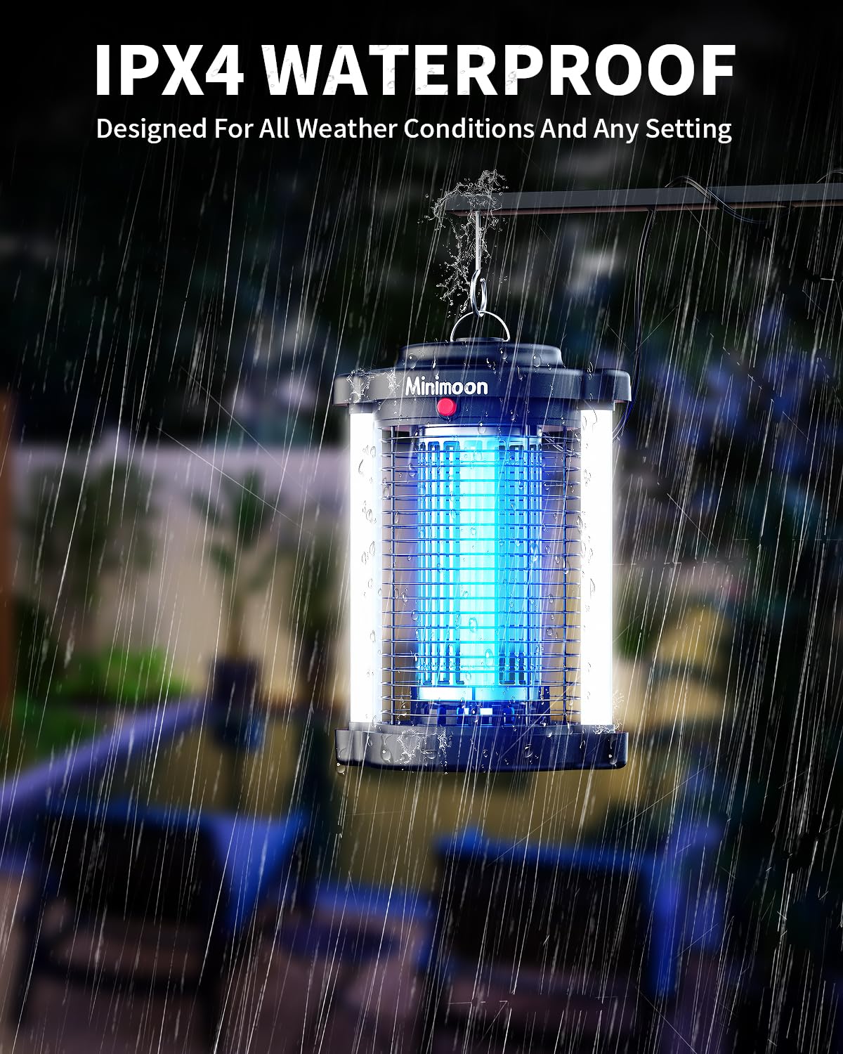 Minimoon Bug Zapper Outdoor, Upgraded Mosquito Zapper with Dual LED Light, 4200V Fly Zapper, 15W Electric Fly Traps Outdoor, IPX4, 8.2Ft Cord, Insect Trap for Yard, Backyard, Patio