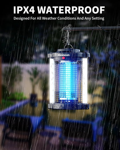 Minimoon Bug Zapper Outdoor, Upgraded Mosquito Zapper with Dual LED Light, 4200V Fly Zapper, 15W Electric Fly Traps Outdoor, IPX4, 8.2Ft Cord, Insect Trap for Yard, Backyard, Patio